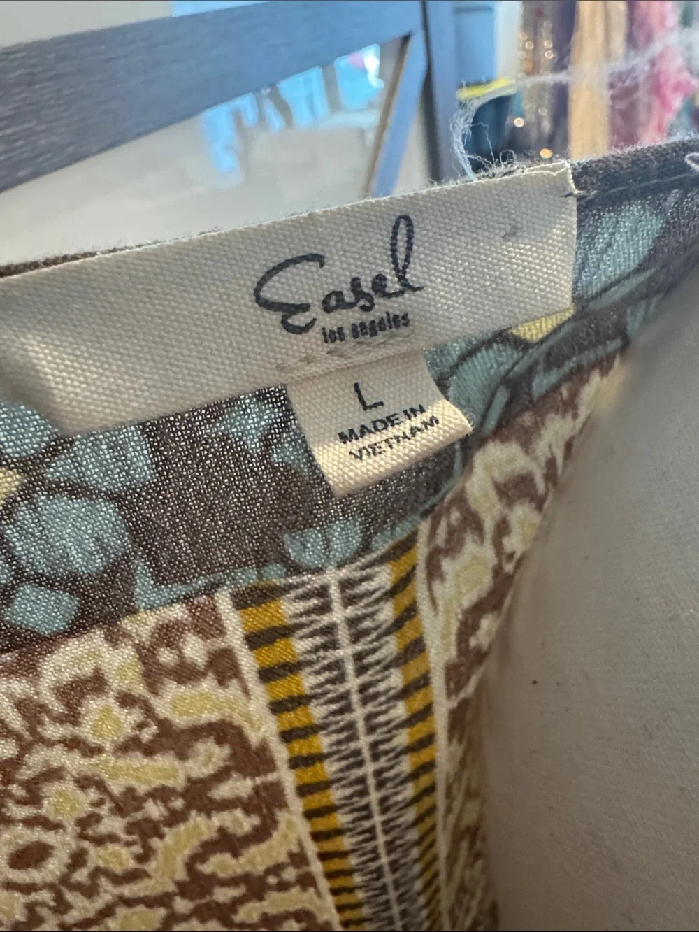 easel Boho Patchwork Kimono Wrap in Teal, Brown & Gold